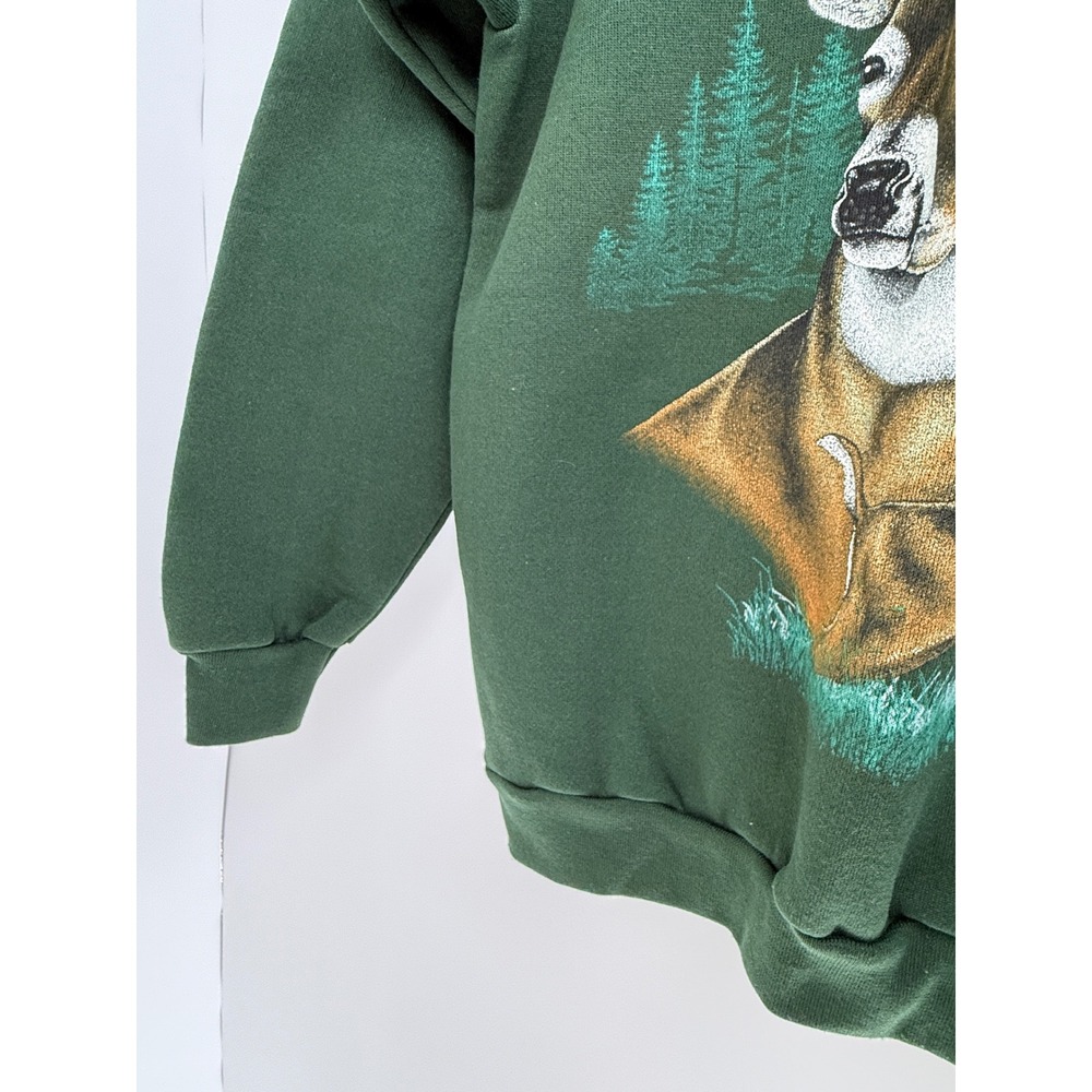 Vintage 90s Tultex Deer Graphic Crewneck Sweatshirt Large USA Green Buck Nature - Picture 4 of 8
